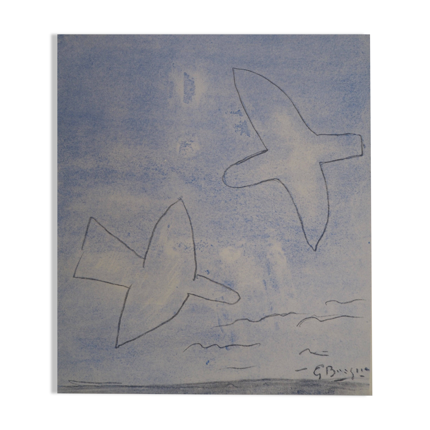 Georges braque: birds in the sky - signed stencil