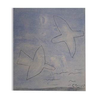 Georges braque : oiseaux dans le ciel - pochoir signé
