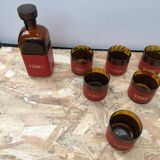 Old Service Whisky Carafe + Bucket Ice Cubes + 6 Glasses Vintage Smoked Glass