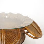 60s Italian design flower coffee table in rattan and glass marquetry