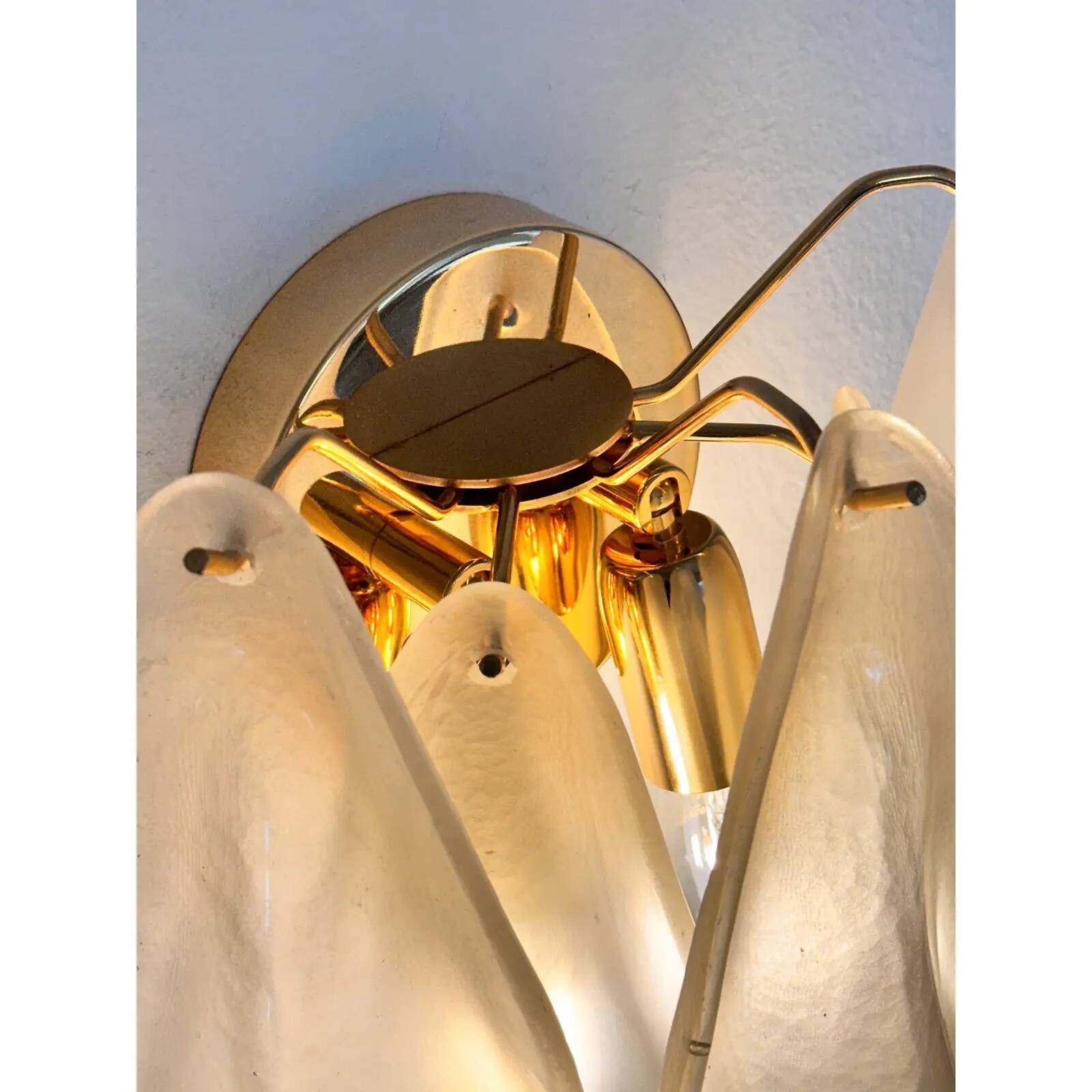 Pair of Contemporary Modern Sanded Champagne “Rondini” Murano Wall Sconces