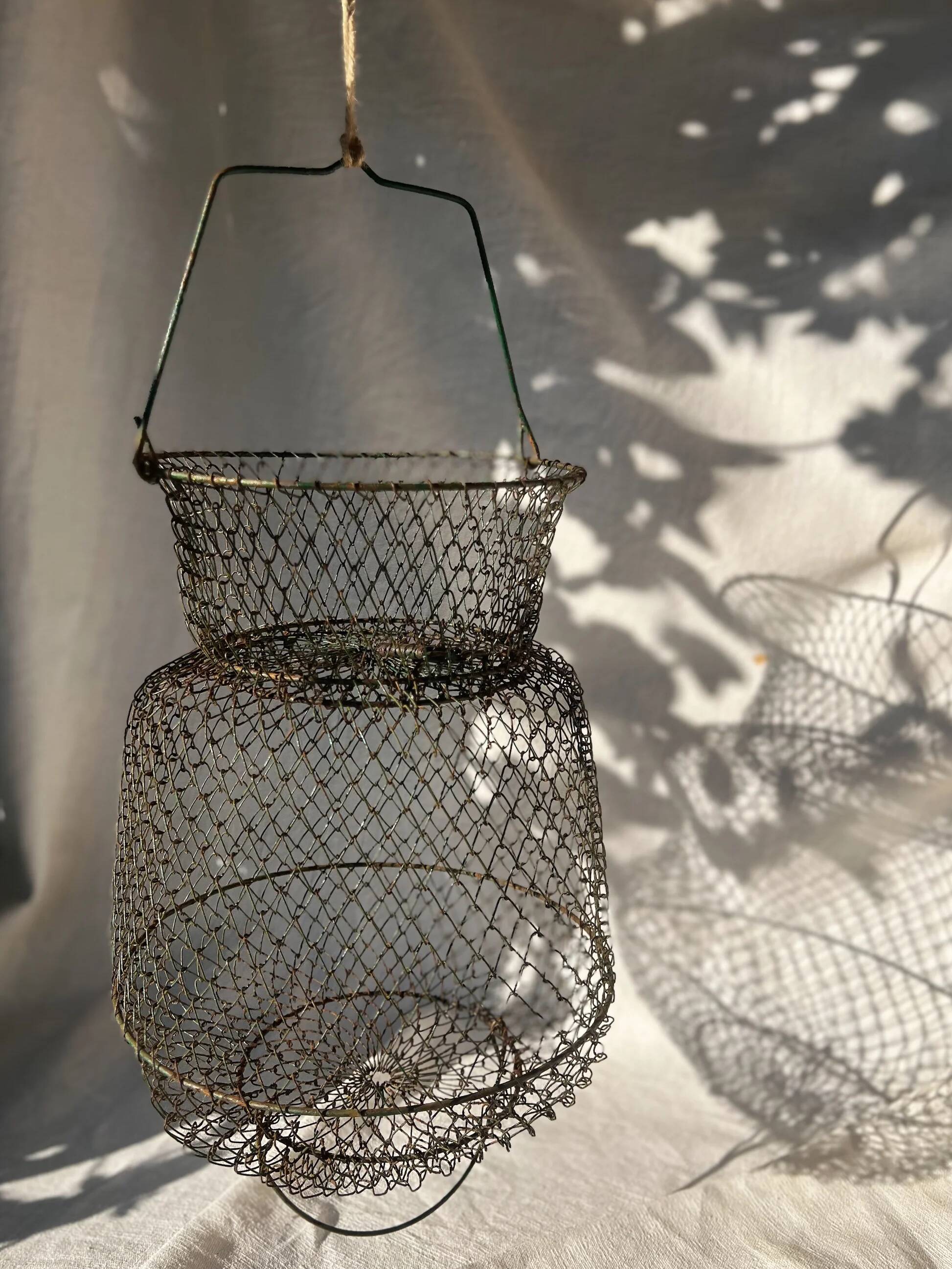 Antique French wire fishing basket