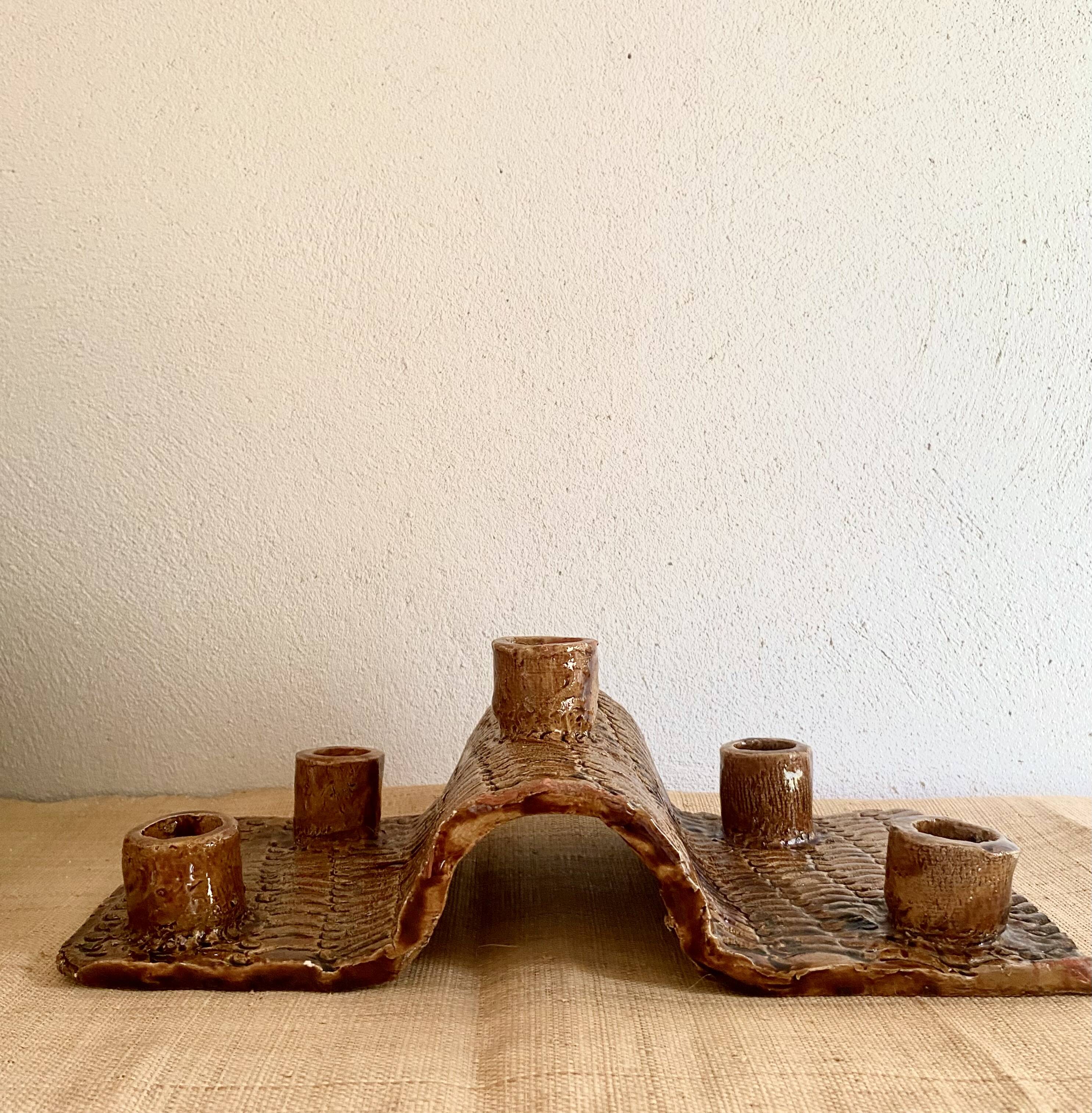 Terracotta candlestick with 5 holders, 1980s.