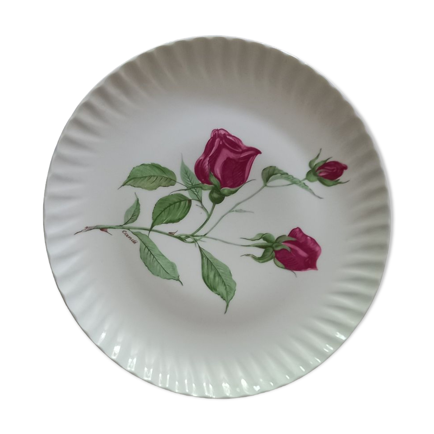 Limoges porcelain flat plates with candé pink decor