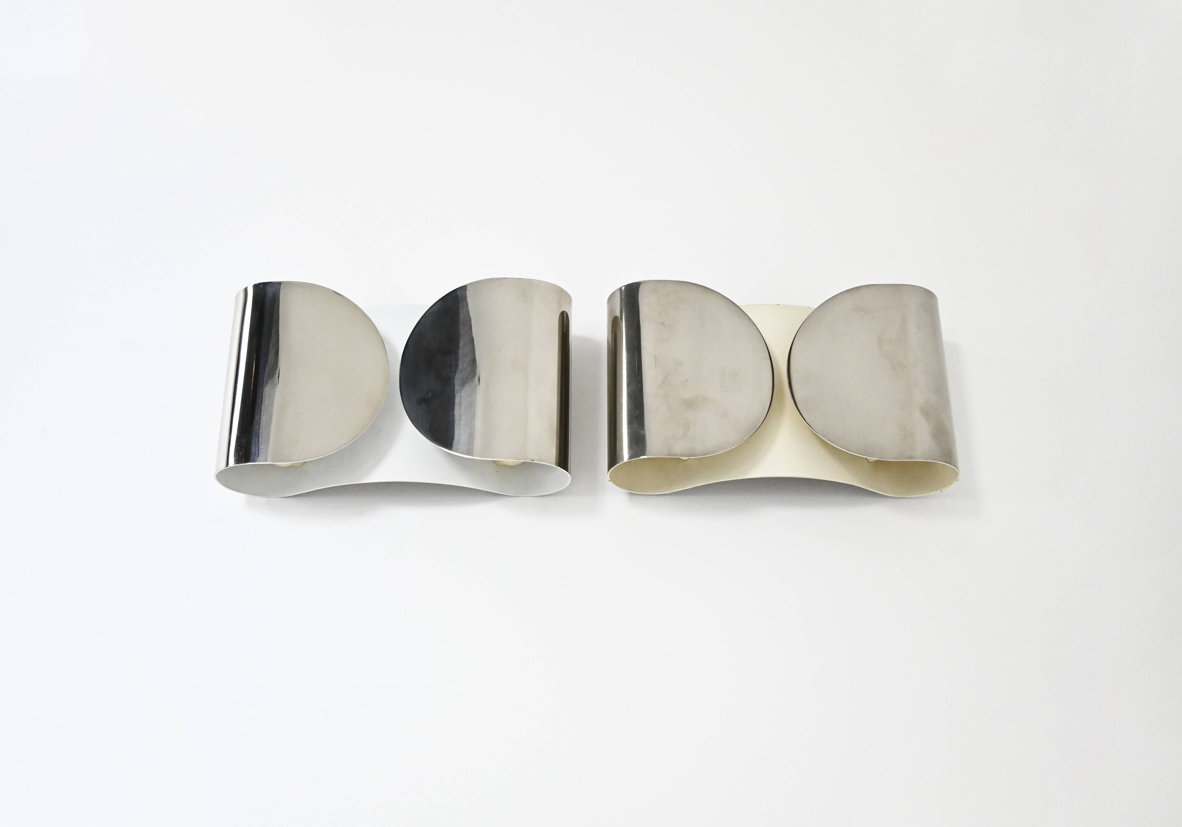 Pair of Chrome Foglio Wall Lights by Tobia & Afra Scarpa for Flos, 1960s