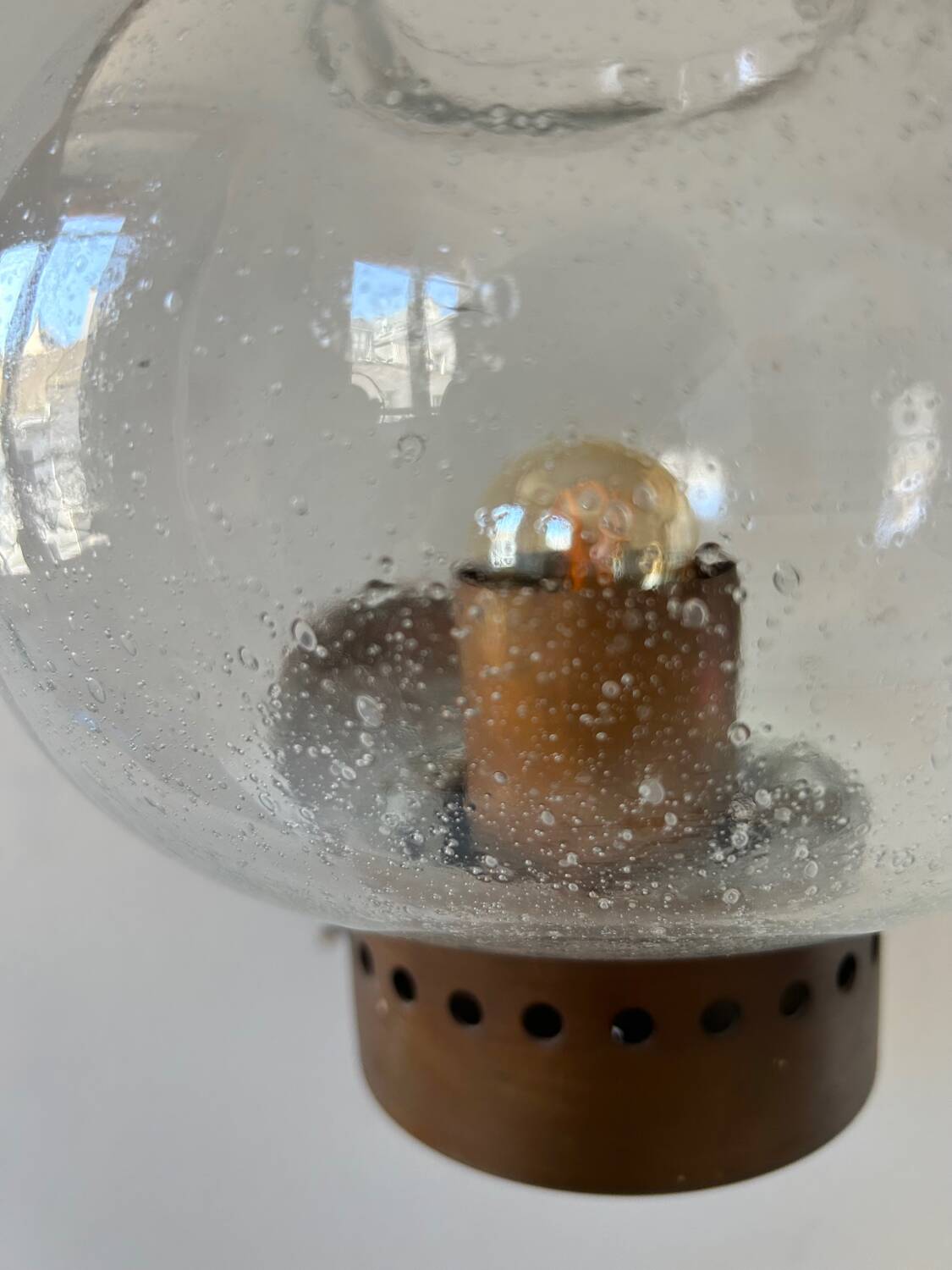 Pair of vintage wall lights, copper and bubbled glass, BEGA Germany 1970