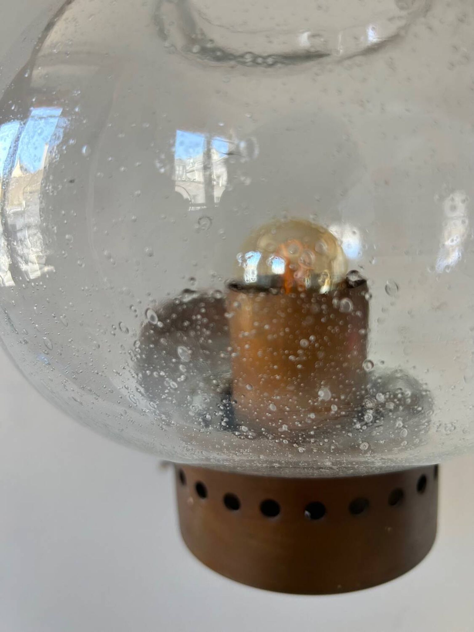Pair of vintage wall lights, copper and bubbled glass, BEGA Germany 1970
