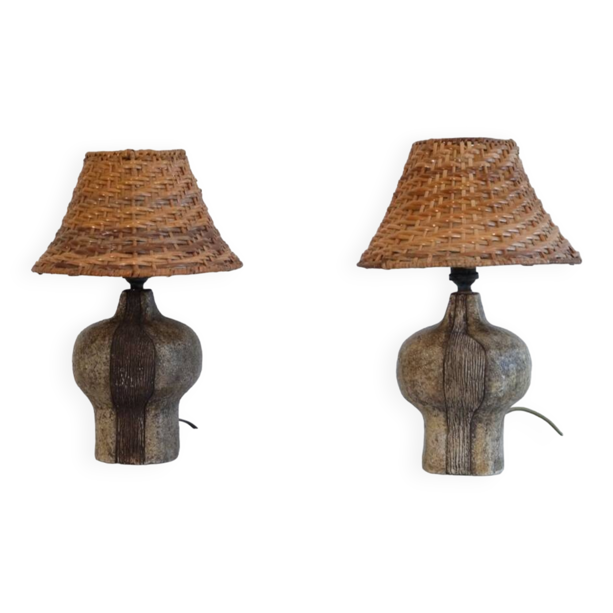 Paire de lampes en grés scarifié de Christian Pradier