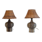 Pair of scarified stoneware lamps by Christian Pradier