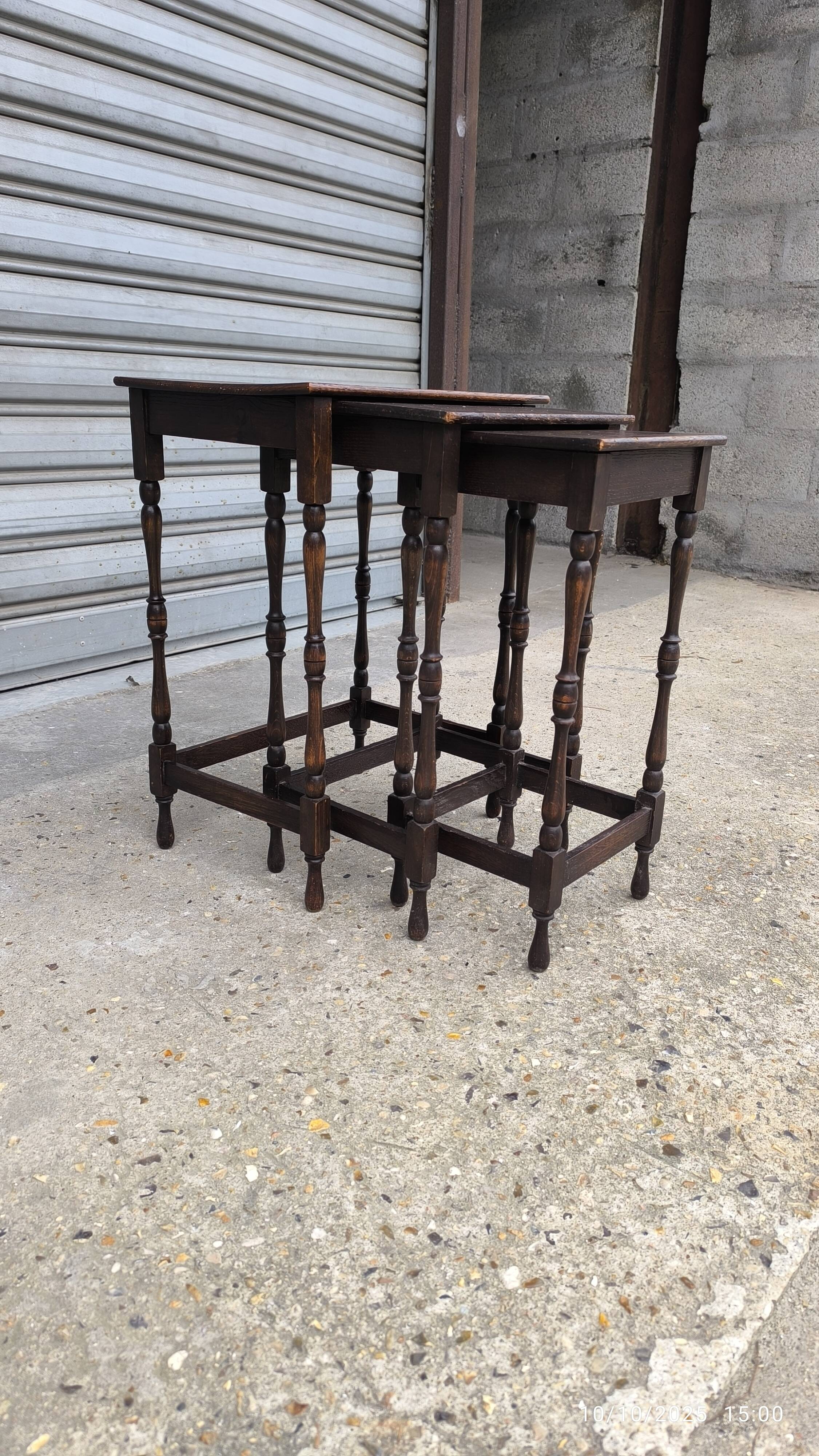 Nest of tables in solid oak 1950