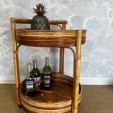 2-tiered round bamboo bar cart in the style of Vivai del Sud, Italy, 1960s