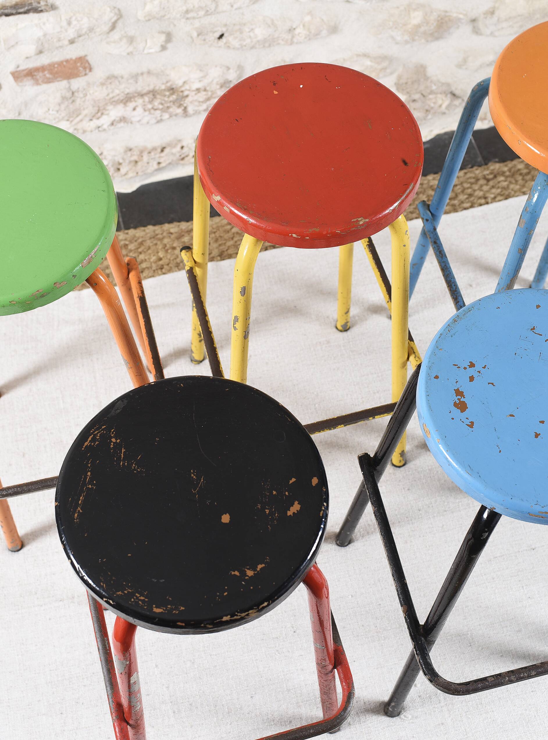Set of 6 industrial high stools