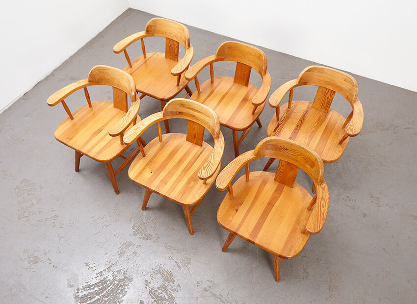 Set of 6 Scandinavian Pine Chairs 1960s/70s