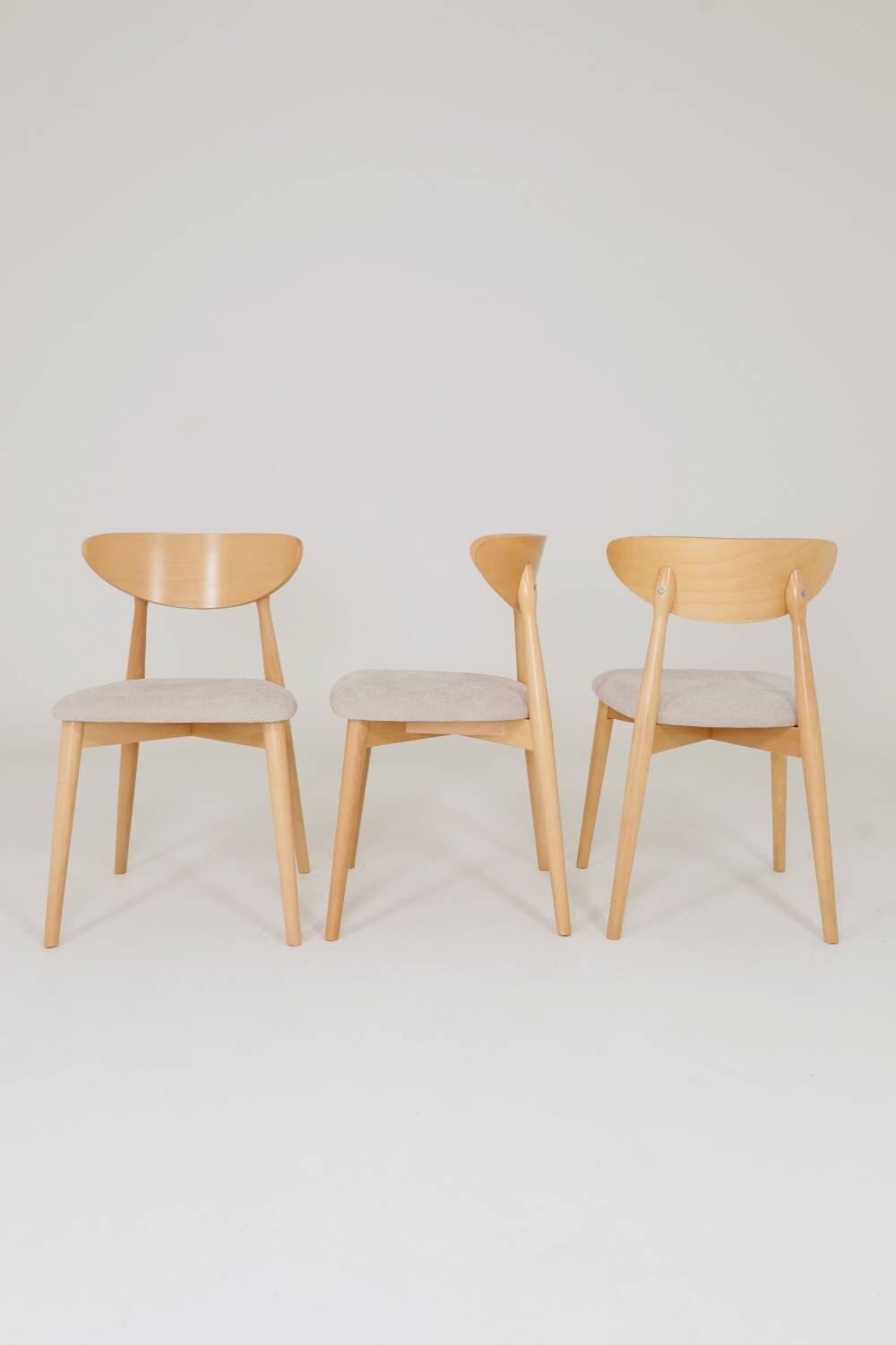 Ensemble de 6 chaises de salle à manger modernes, tissu écru et bois de hêtre naturel