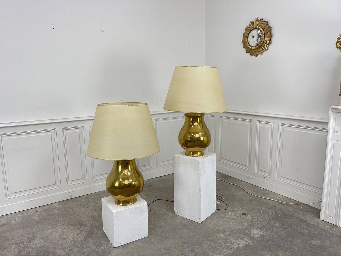 Pair of large vintage brass lamps