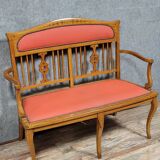 Art Nouveau period bench in light wood and marquetry circa 1900