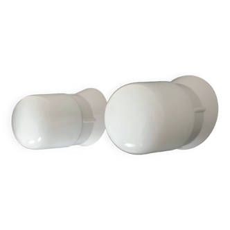 Pair of white oblique wall lights by Arno. 60s