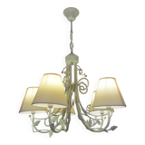 Lustre vintage, 5 feux, fer forgé et perles