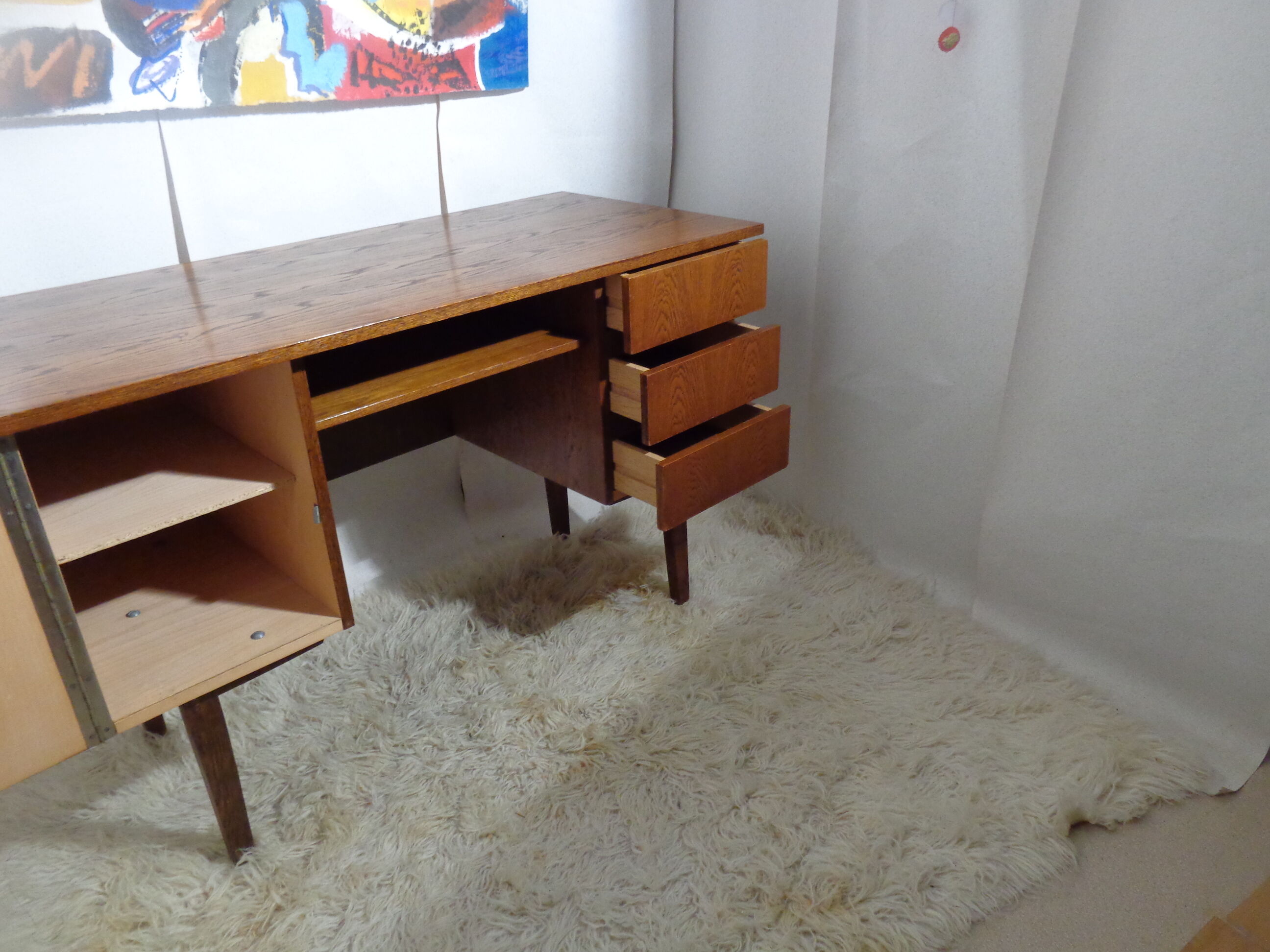 Scandinavian vintage office of the 60s light oak