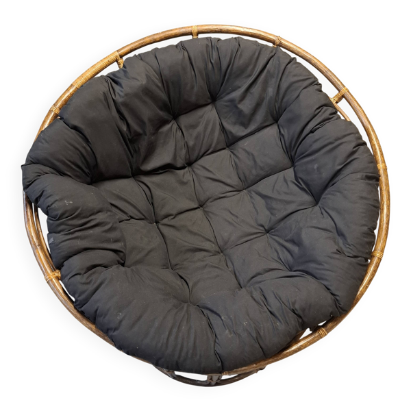 Fauteuil Papasan en rotin + grand coussin 130 cm
