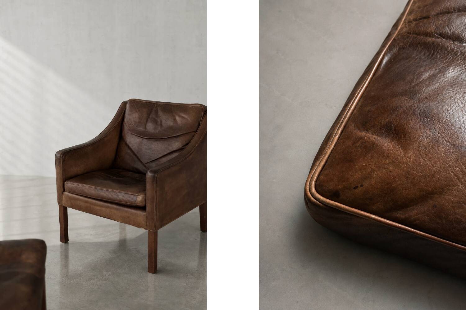Vintage Mid-Century Danish Modern Lounge Leather Chair & Ottoman Model 2207