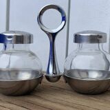 German salt and pepper shaker WMF in metal and glass, 1970