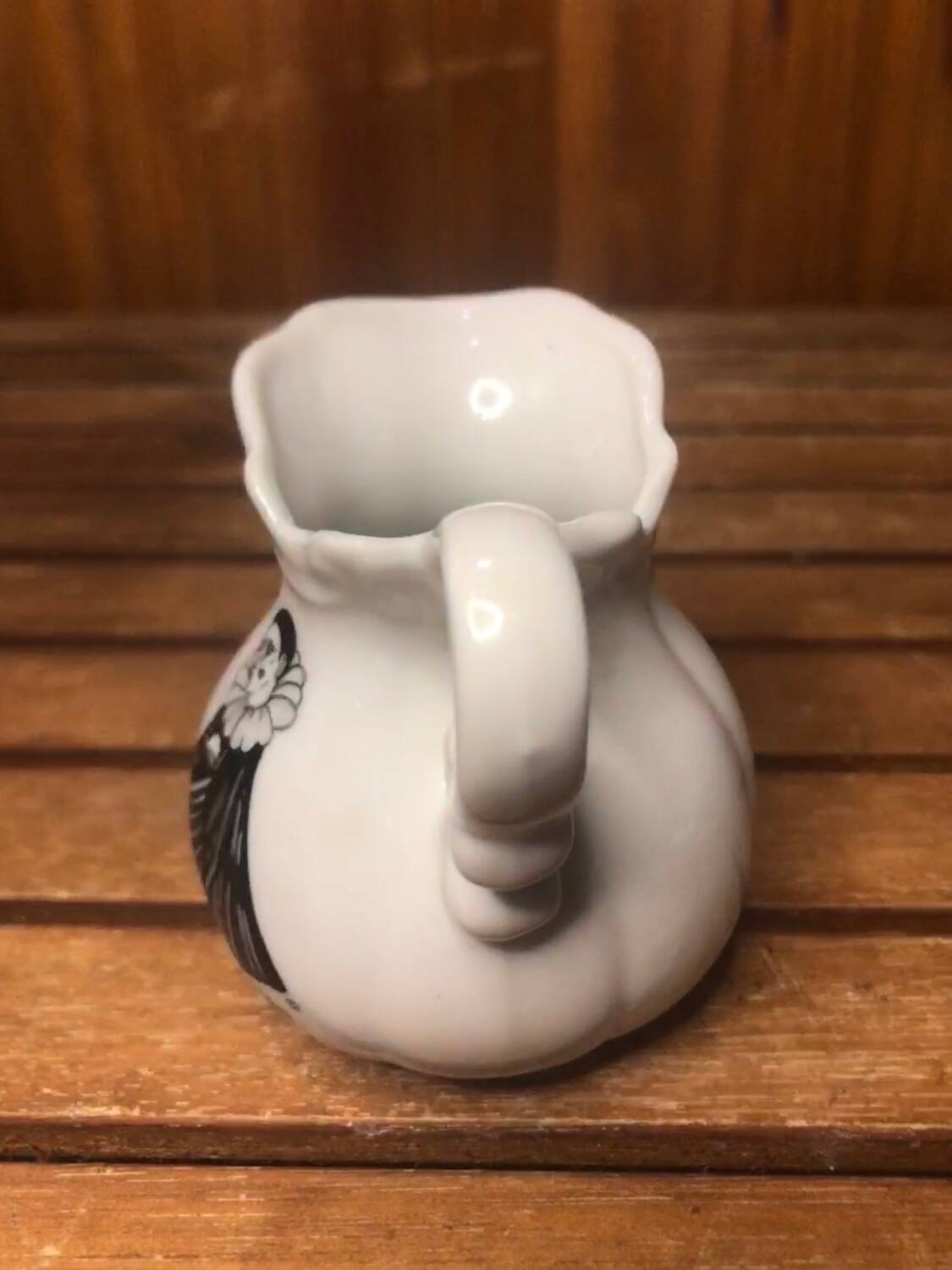 Old pierrot milk pitcher drawing tristan white porcelain 1980 vintage