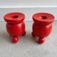 Set of 2 Vintage Scandinavian candle holders - red wood