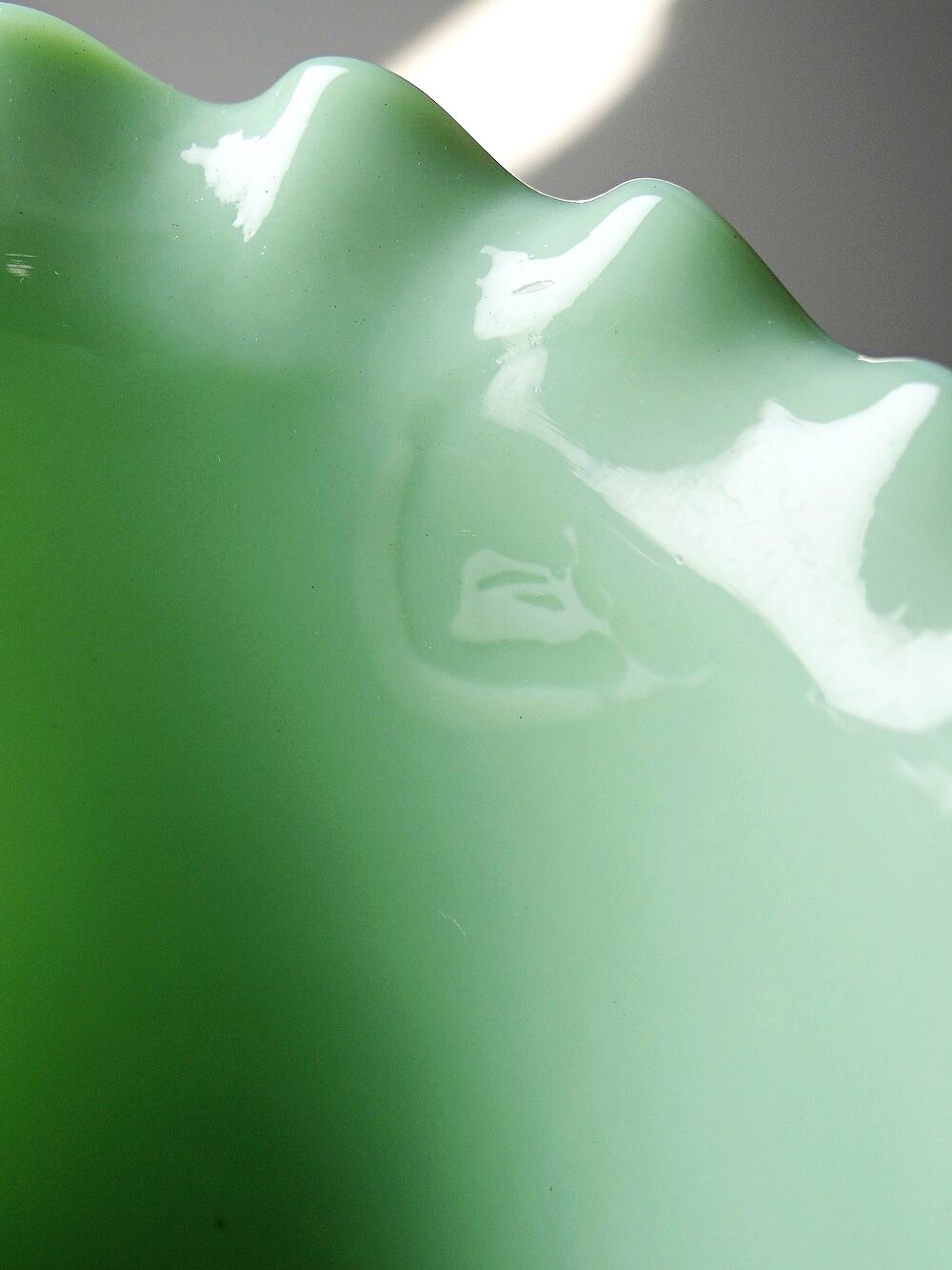 Large antique jade green opaline crystal vase, circa 1900-1930.
