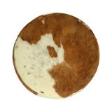 Low Round Vintage Pouf Cowhide Leather Sixties