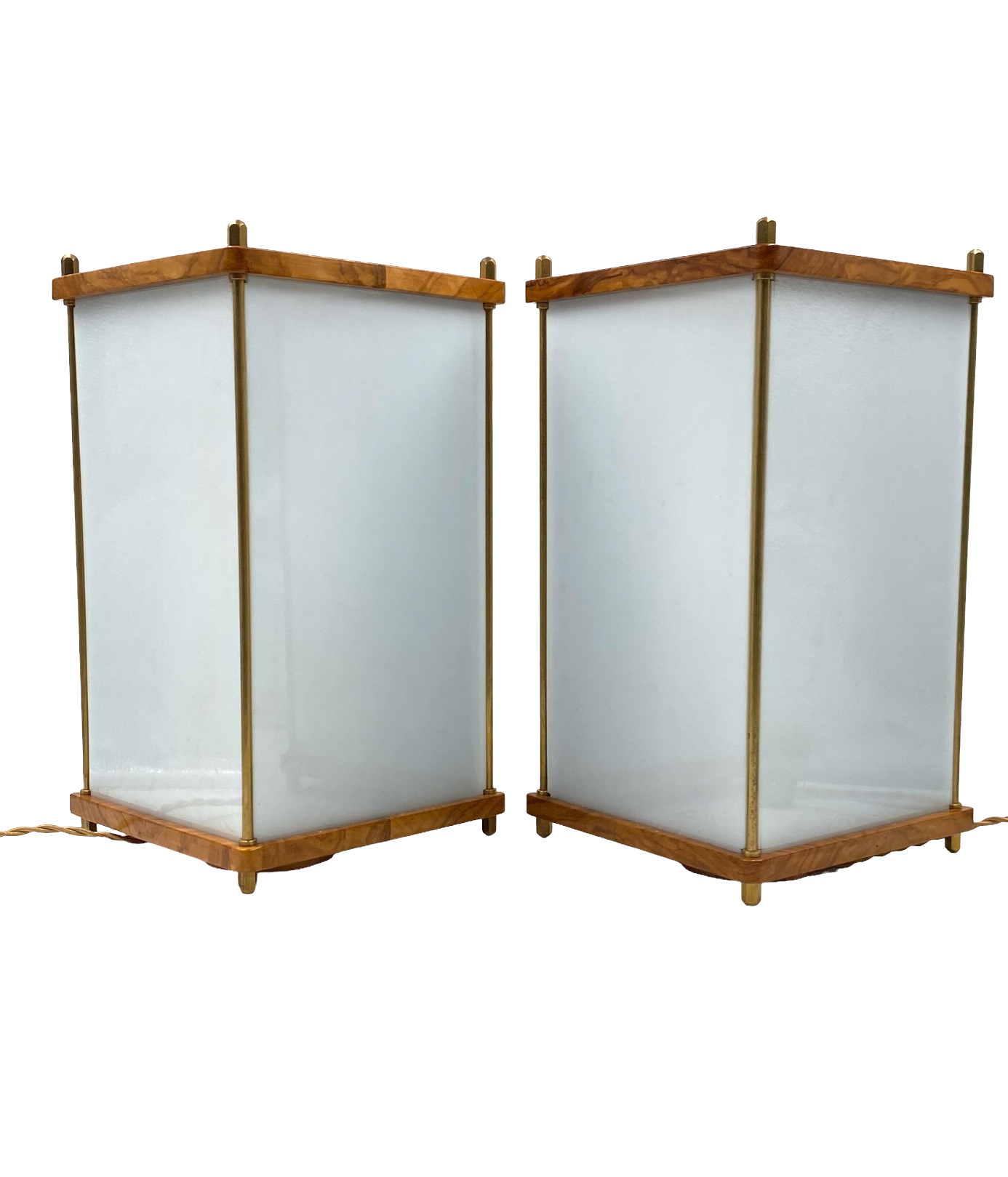 Leonardo Mosso 2 palisander and brass table lamps, Italy 1970s