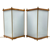 Leonardo Mosso 2 palisander and brass table lamps, Italy 1970s