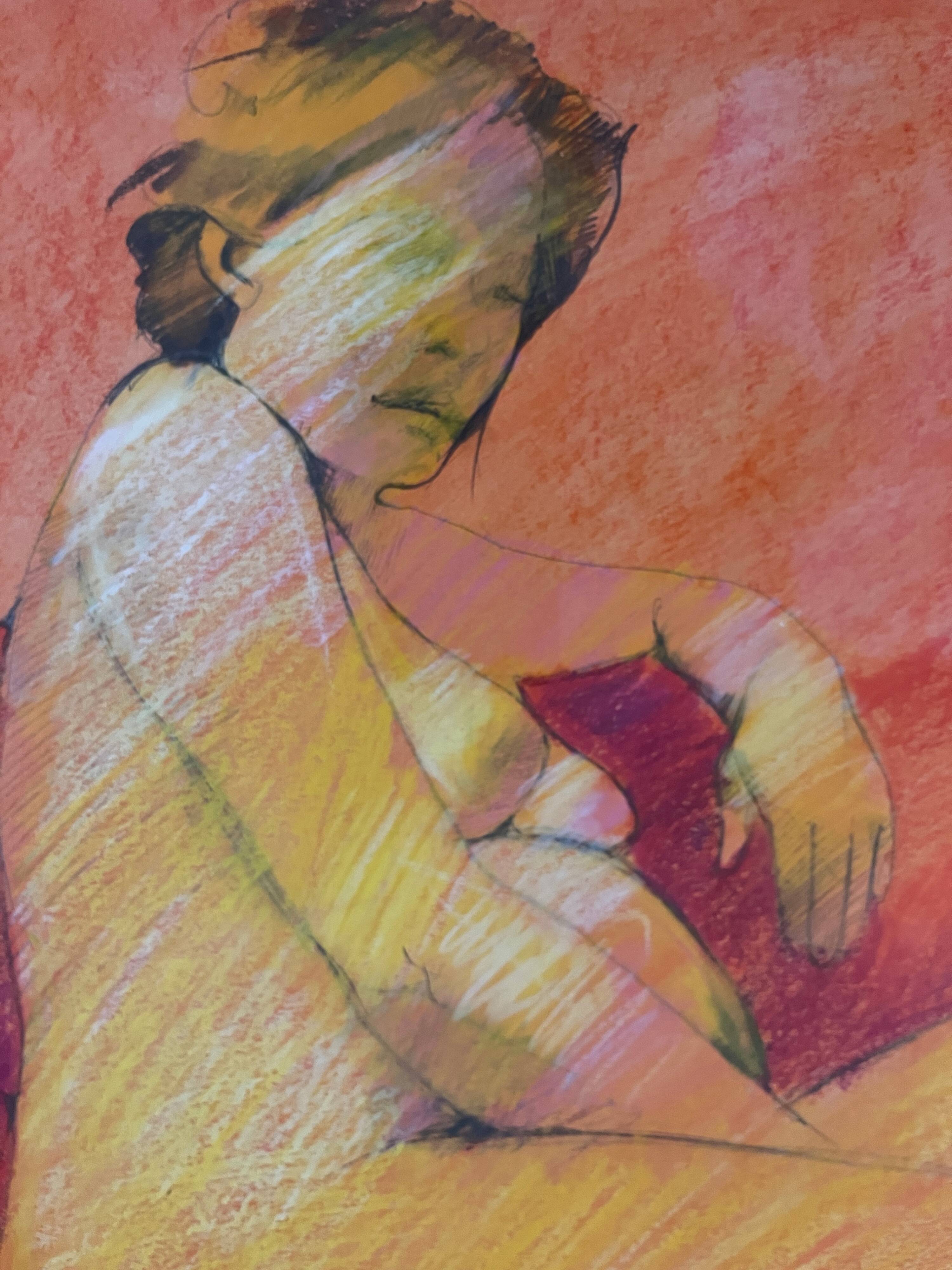 Painting Pastel Claude Blanc-Brude (born in 1932) "Maternity"