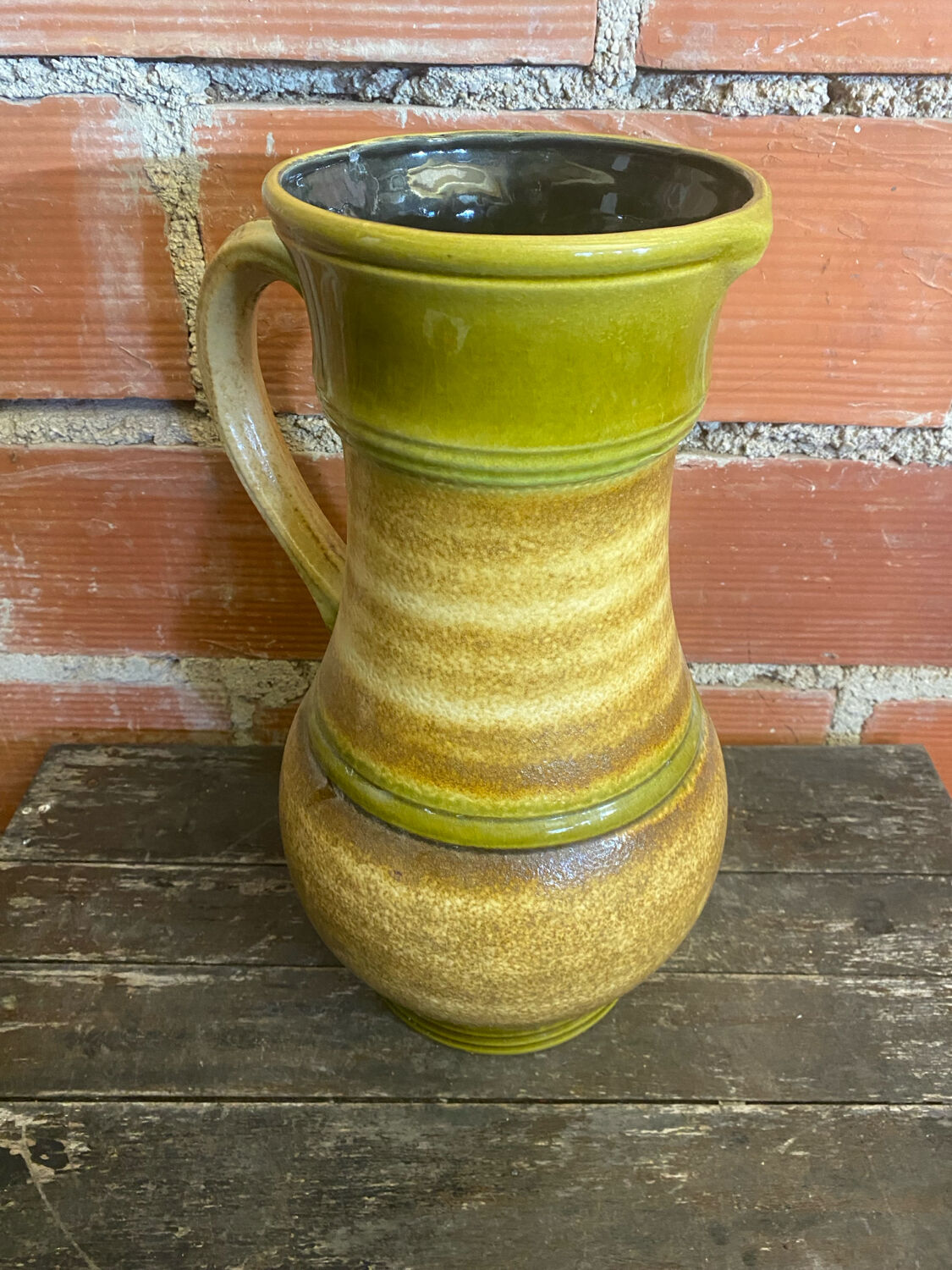 Vintage Large 60's Beige & Green Ceramic Vase from West Germany