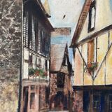 Paysage de village signé de 1984