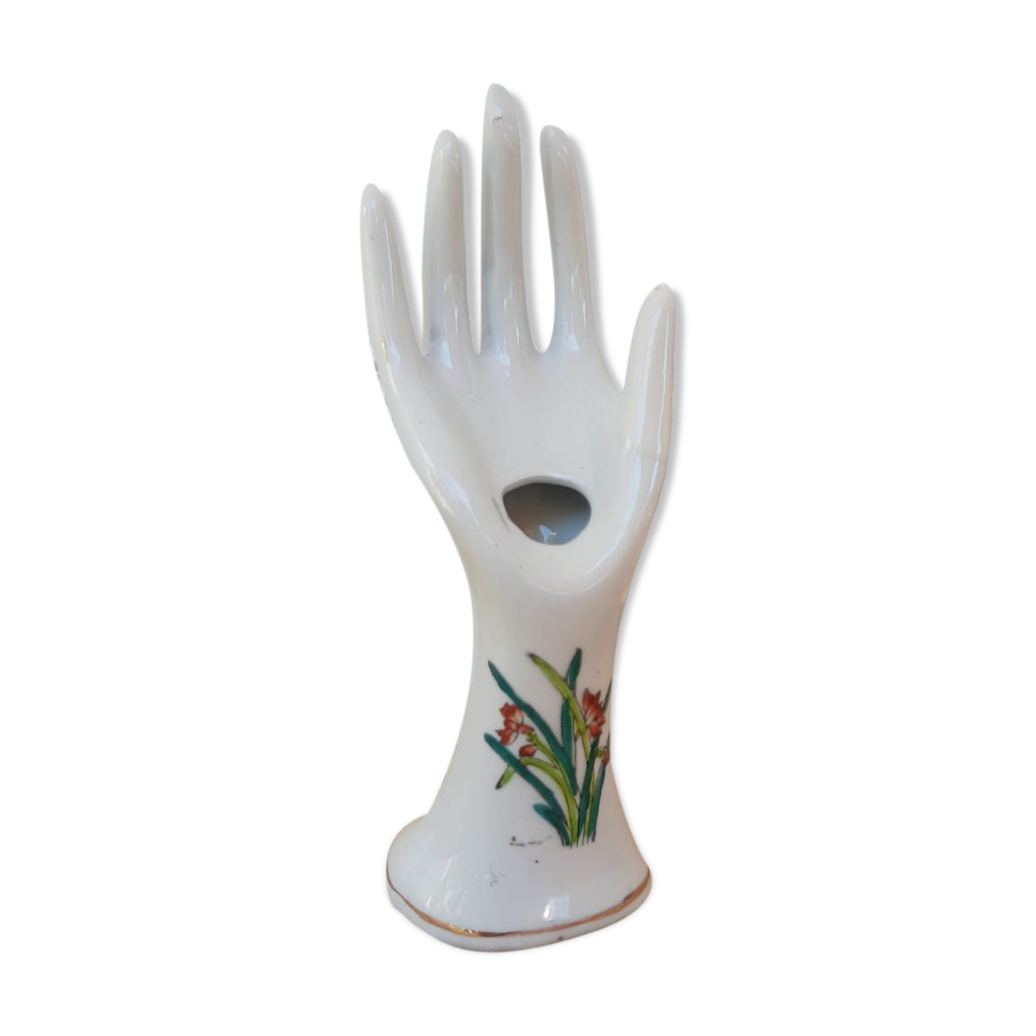Hand baguier soliflore ceramic white vintage flowers