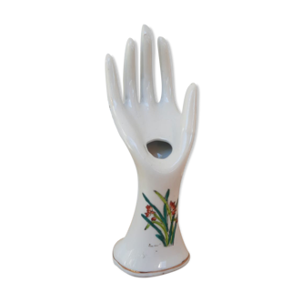 Hand baguier soliflore ceramic white vintage flowers