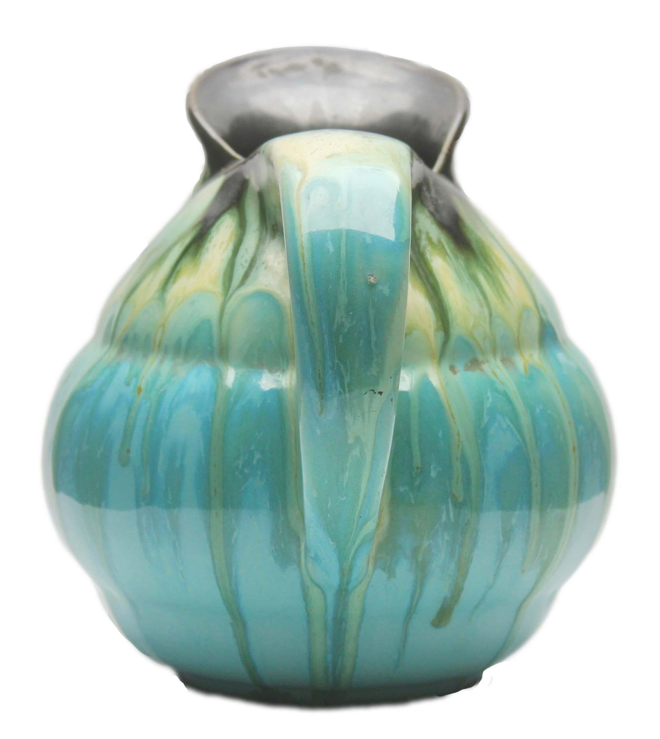Ceramic pitcher glaze drop light blue, signed belgium