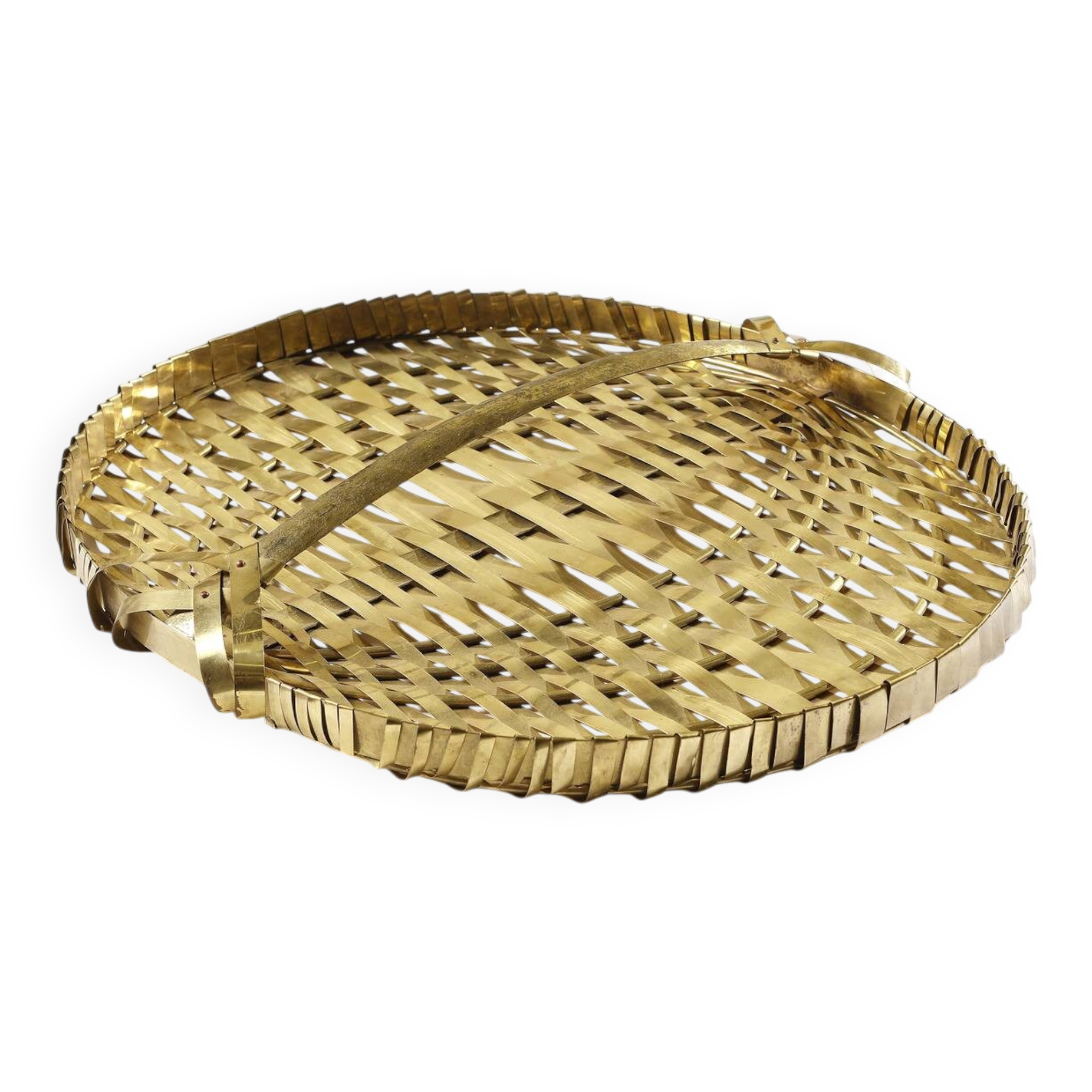 Hollywood regency monumental braided brass tray / centerpiece, Italy  1970