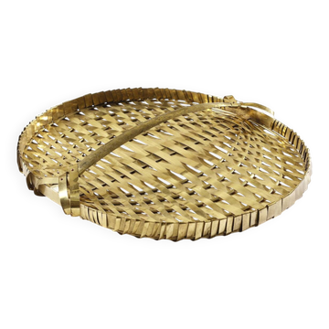 Hollywood regency monumental braided brass tray / centerpiece, Italy  1970
