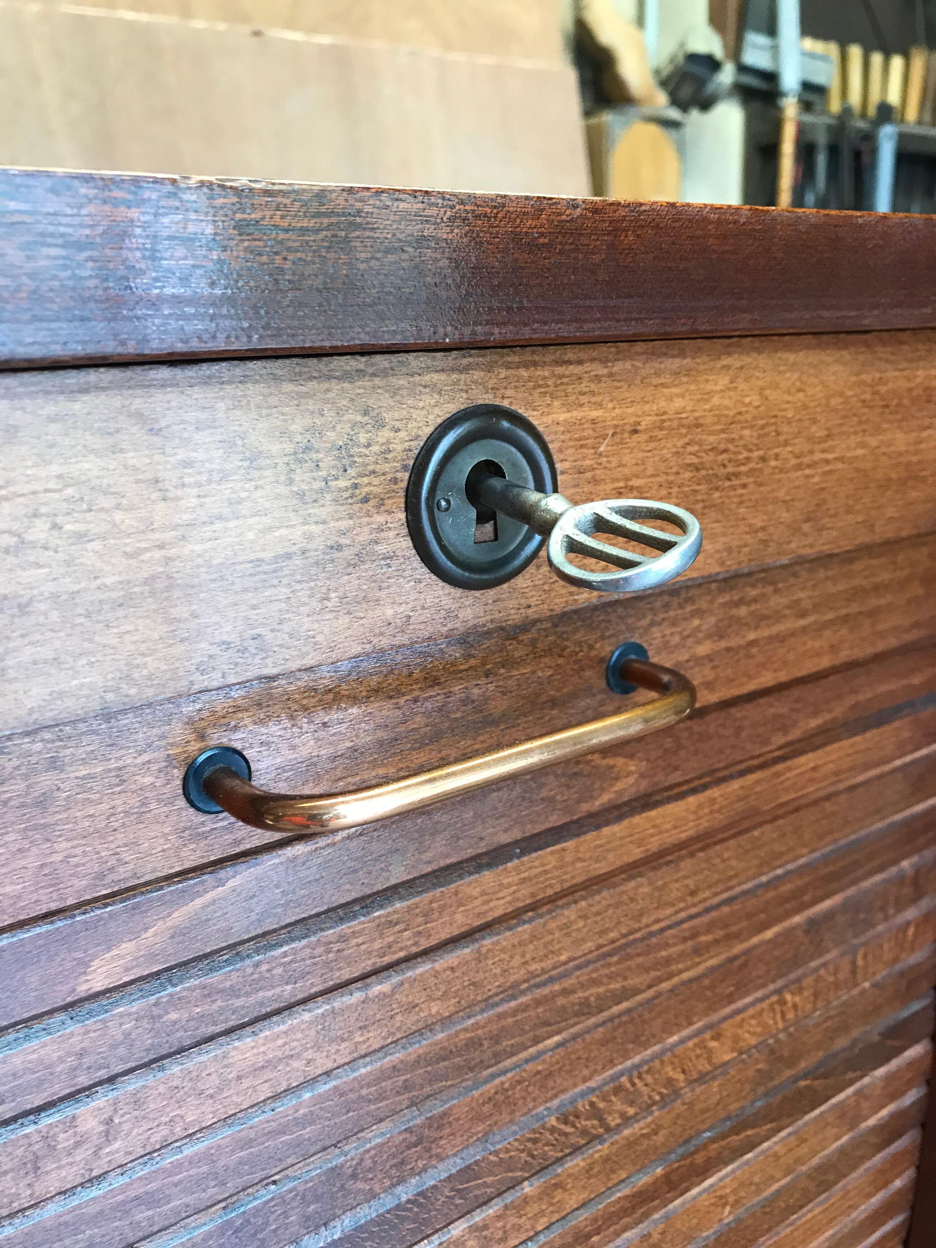 Furniture filing cabinet with double curtains in mahogany and tinted beech
