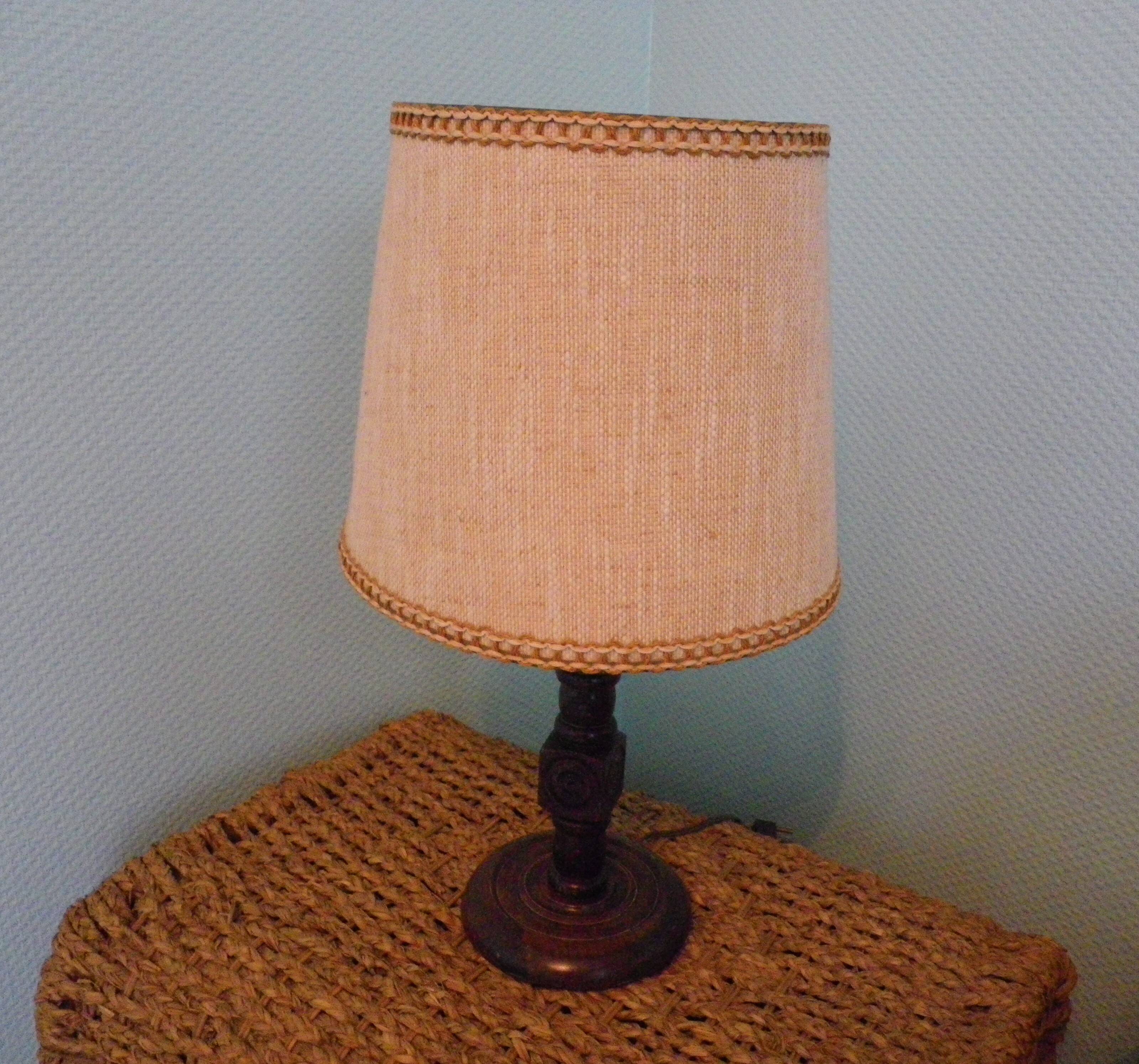 Wooden Desk Lamp with Geometric Design and Fabric Shade, France