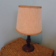 Wooden Desk Lamp with Geometric Design and Fabric Shade, France