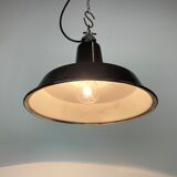 Industrial Black Enamel Hanging Lamp from Reluma, 1950s