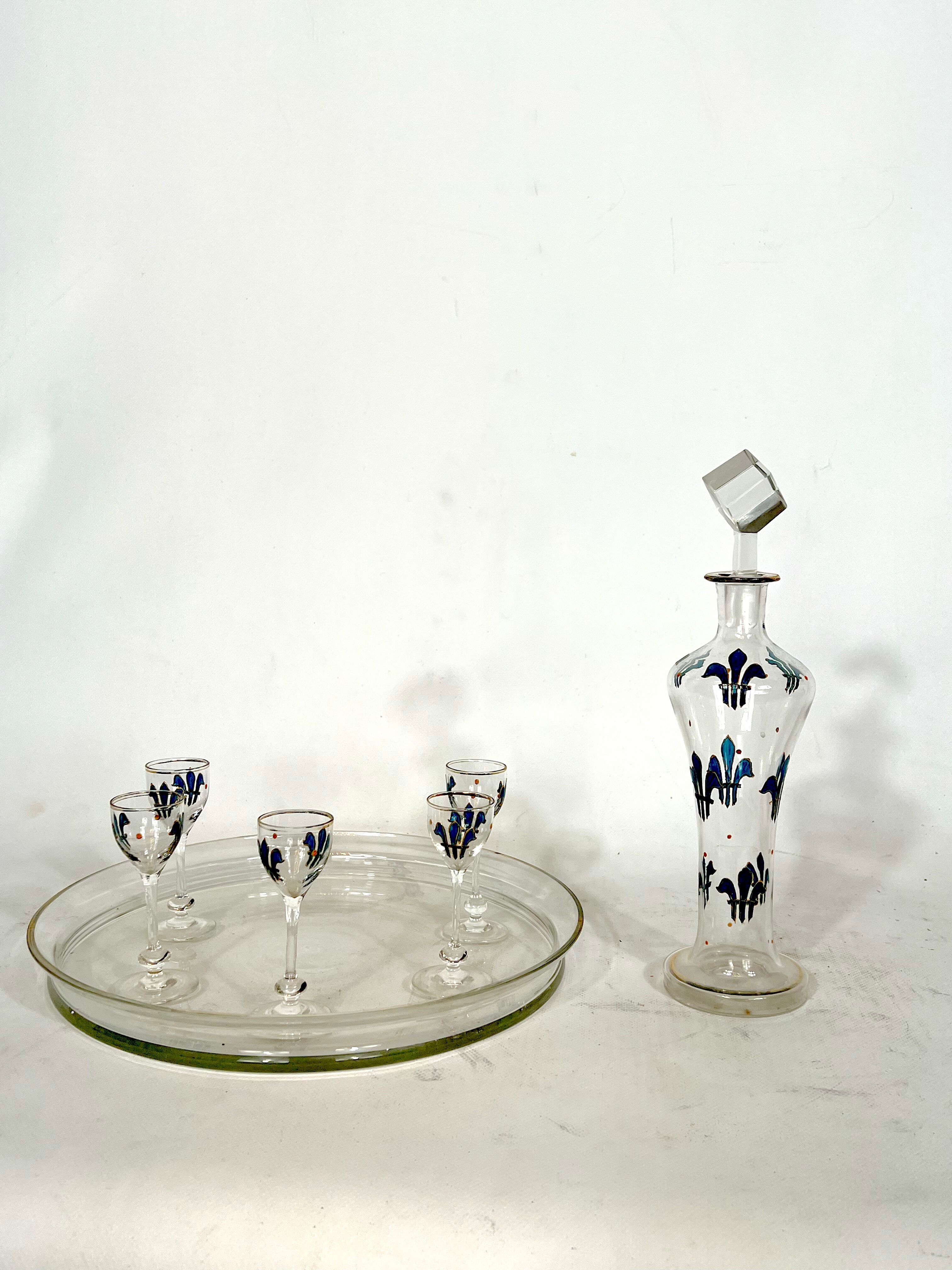 Italian Art Nouveau glass liquor set from 1920s