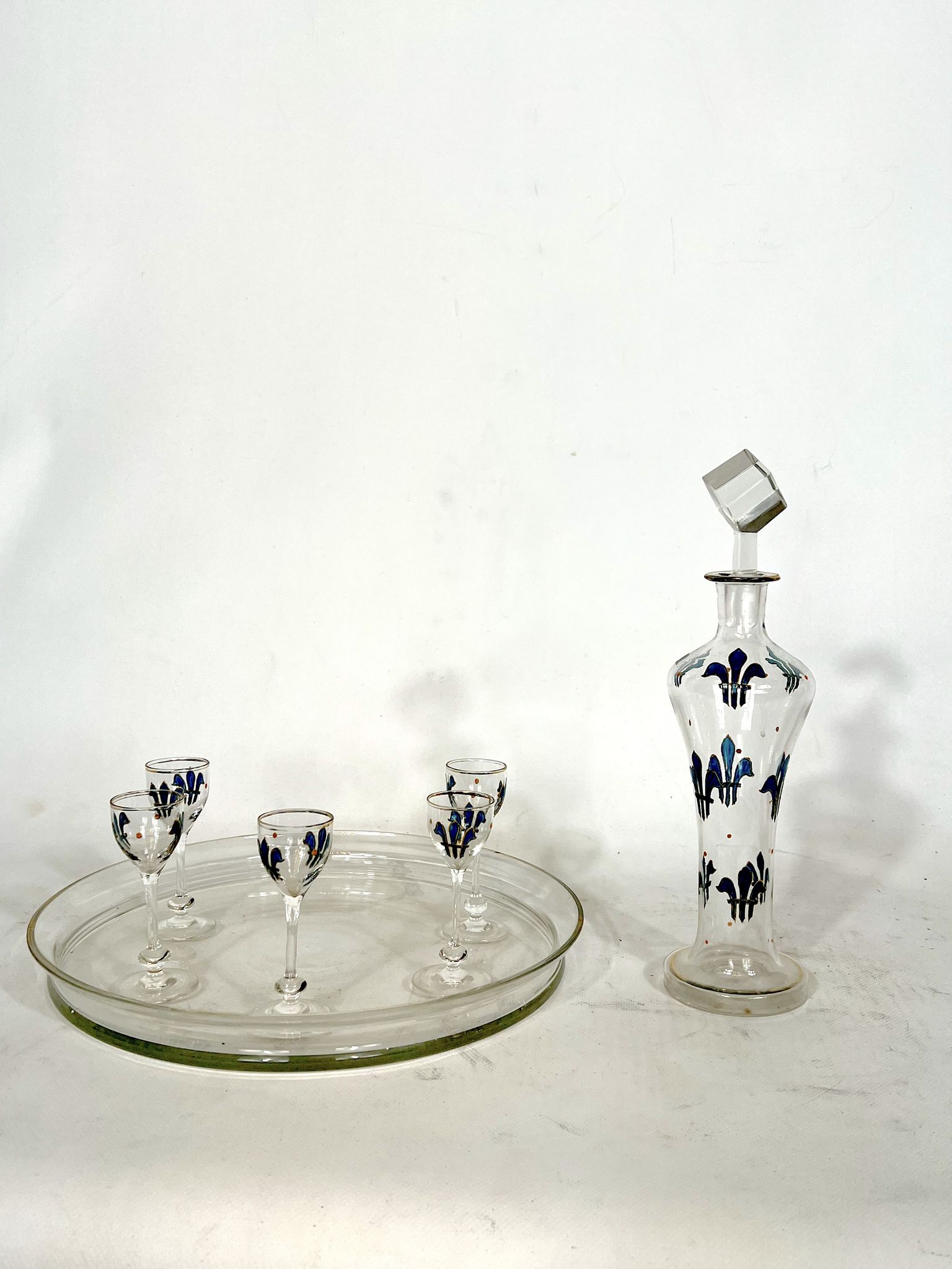 Italian Art Nouveau glass liquor set from 1920s