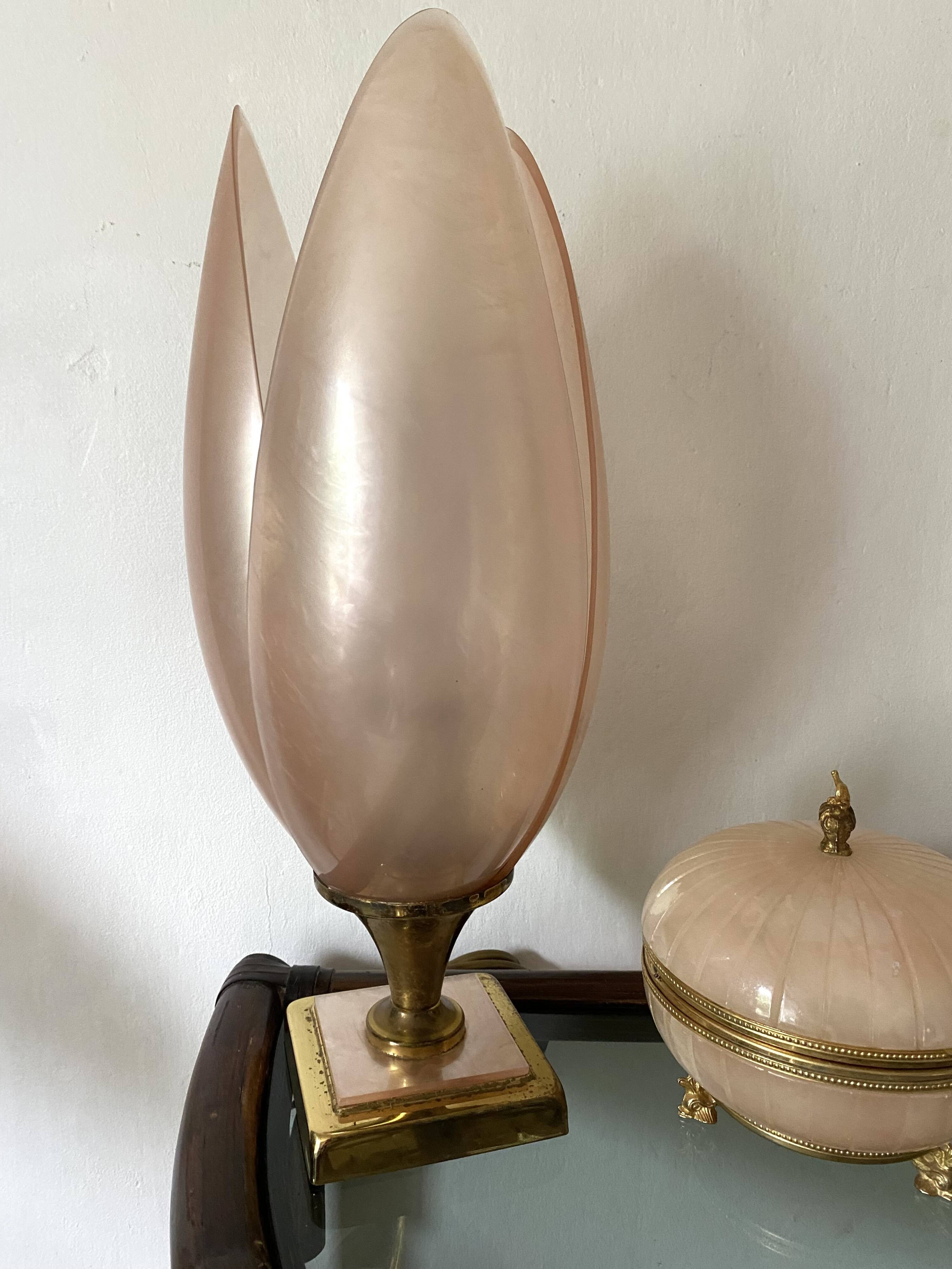 Pink tulip lamp by Laurent Rougier, 70s-80s
