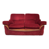 Old Art Deco Sofa in Bordeaux Red Velvet & Wood Decor