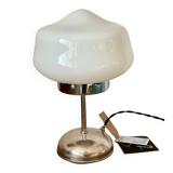White opaline lamp with silver metal.
