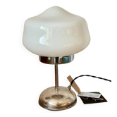 White opaline lamp with silver metal.